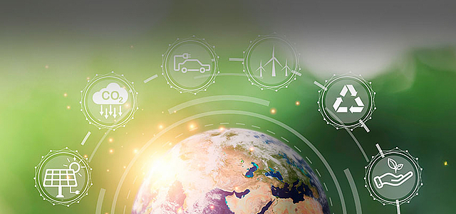 World on ground with environment CO2 reducing icon for decrease carbon footprint and credit to limit global warming from climate change, Bio Circular Green Economy concept.Element image of NASA.