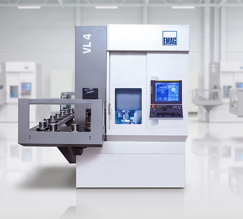 EMAG VL 4 vertical lathe with integrated pick-up automation for chucked components up to 200 mm.