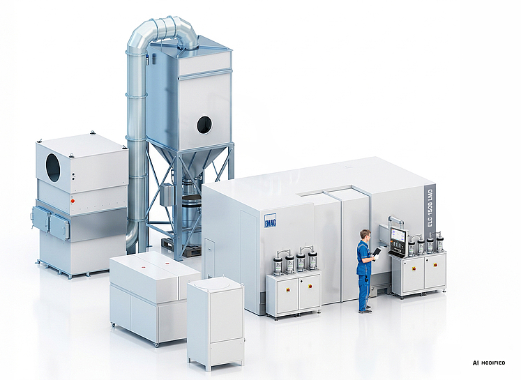 埃马克ELC 1500 LMD 激光熔覆设备，集成激光器、抽气系统、冷却系统和粉末输送系统 