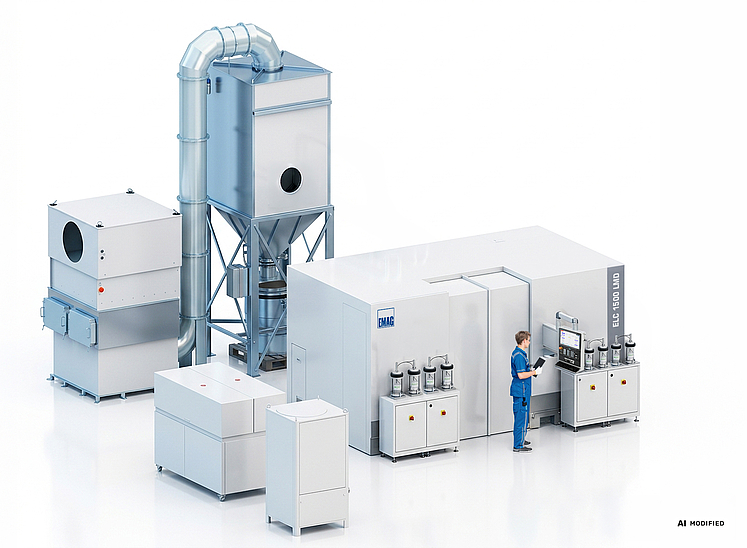 EMAG ELC 1500 LMD Laserbeschichtungsanlage mit integrierter Laserquelle, Absaugung, Kühlung und Pulverförderung 