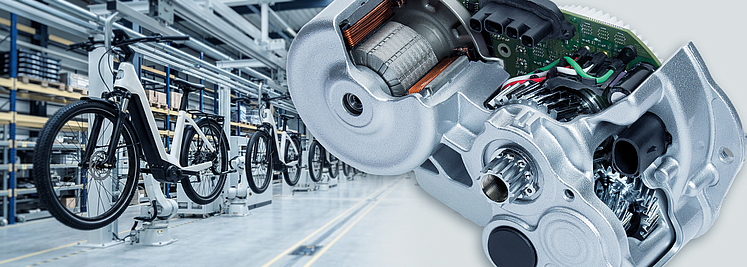 Production line for electric motors in the automotive industry. EMAG Group offers solutions for internal combustion engines and electric drives. 