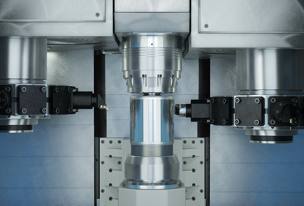 With scroll-free turning, an inclined cutting edge is swiveled past the rotating workpiece.