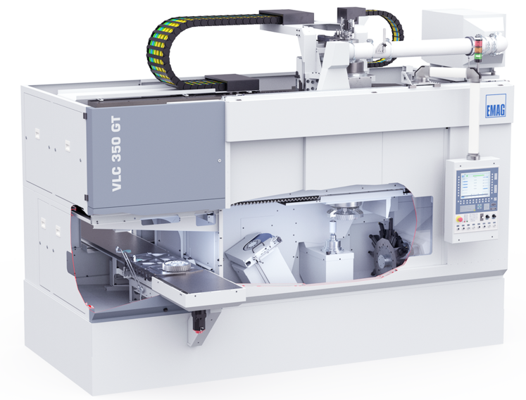 VLC 350 GT complete machining center with external grinding spindle, internal grinding spindle and turret for wave generator production in harmonic reducers