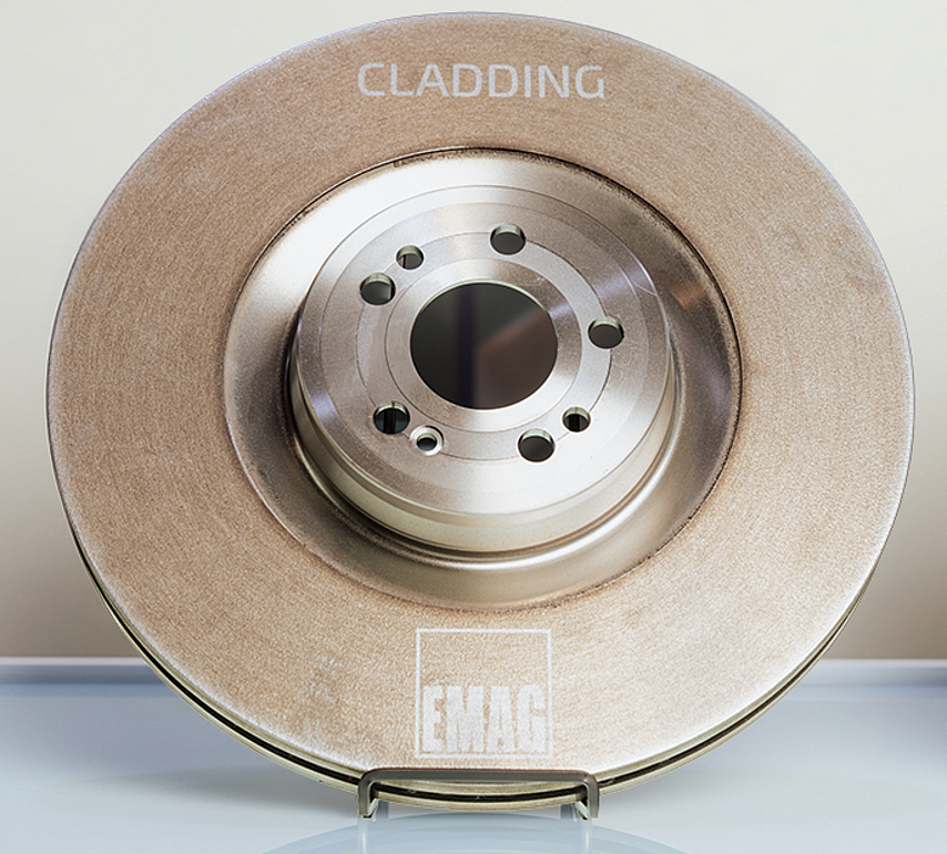 Coated brake disc with a laser-applied functional layer. The coated friction surface is visible.