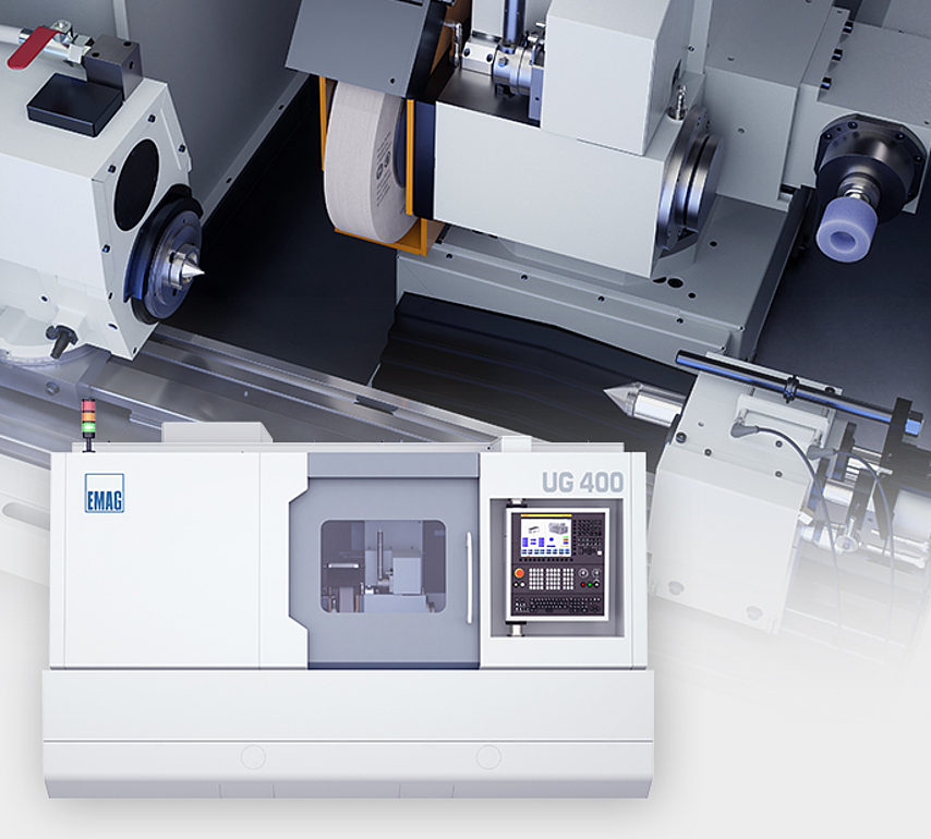EMAG UG 400 universal grinding machine for internal, external, and out-of-round grinding. Compact design.