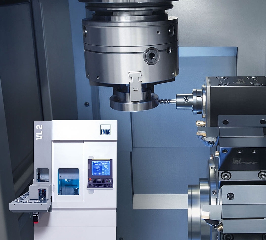 EMAG VL 2 vertical lathe for chucked components with pick-up automation