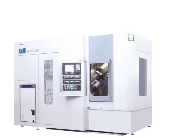 Exterior view of the G 250 HS gear grinding machine from EMAG SU with high-speed grinding head and compact design. 