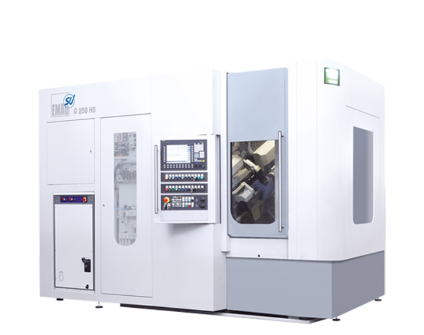 Exterior view of the G 250 HS gear grinding machine from EMAG SU with high-speed grinding head and compact design. 