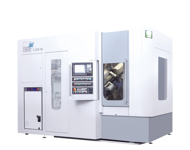 Exterior view of the G 250 HS gear grinding machine from EMAG SU with high-speed grinding head and compact design. 