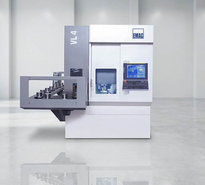 EMAG VL 4 vertical turning machine with workpiece magazine. Pick-up turning machine for automated production. 