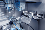 Work area of the VL 100 GT, configured for external grinding of Cams Work area of the VL 100 GT, configured for external grinding of Cams