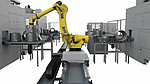 A robotic rail system provides both high performance and many degrees of freedom in part handling.