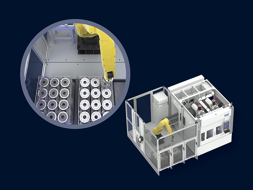 Automation cell with basket stacking from EMAG