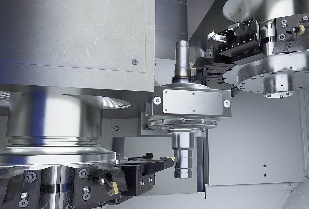 The VTC 200 CD shaft turning center features a center drive for simultaneous 4-axis machining with very short cycle times.