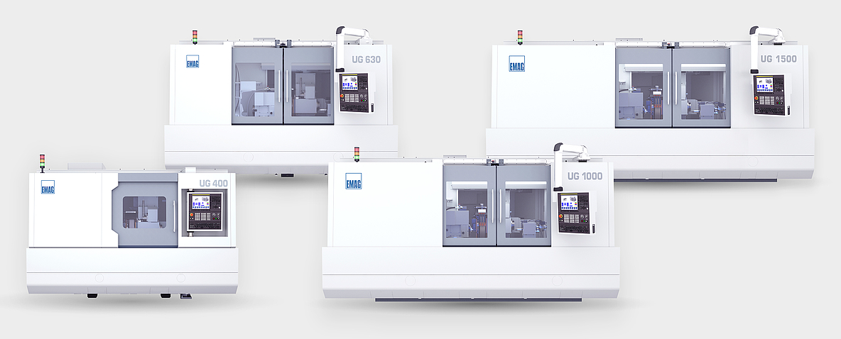 The EMAG UG Series at a glance: UG 400, UG 630, UG 1000 and UG 1500 cover grinding lengths from 400 to 1,500 mm.