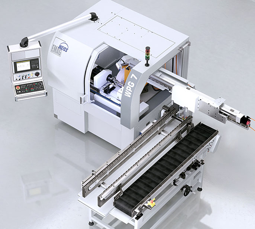 EMAG’s WPG 7 external cylindrical grinding machine for high-precision external cylindrical grinding of small shafts on a 4 m² area.