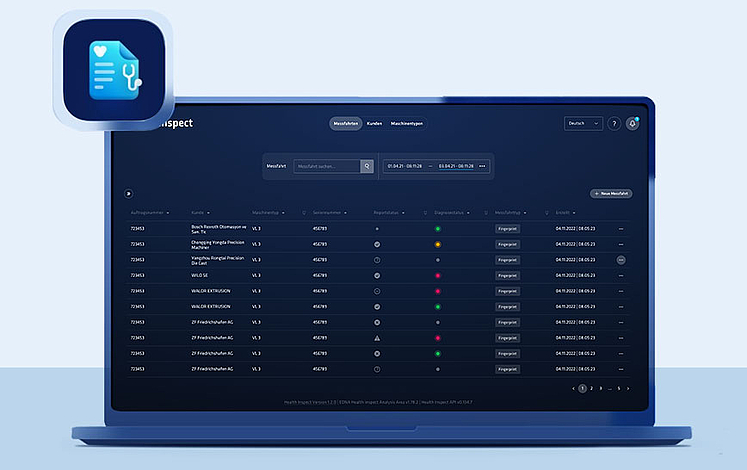 EDNA Health Inspect traffic light system: Immediate detection of machine problems EDNA Health Inspect traffic light system on a screen with colored status indicators