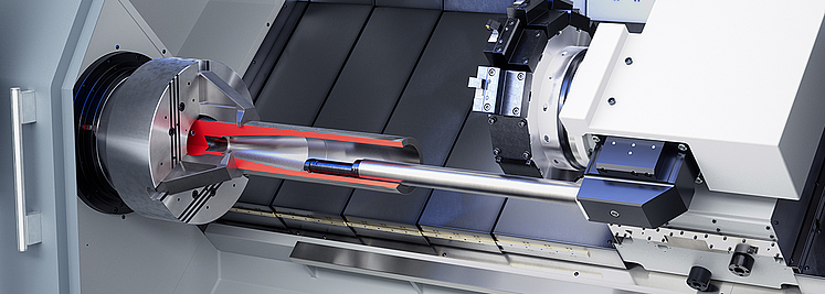 Area di lavoro della USC 850, che mostra le punte appositamente sviluppate per la lavorazione interna.