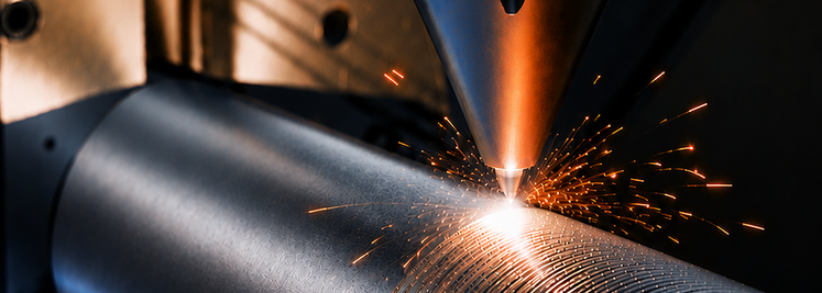 Hydraulic cylinders and laser metal deposition of a piston rod on a rotating workpiece 