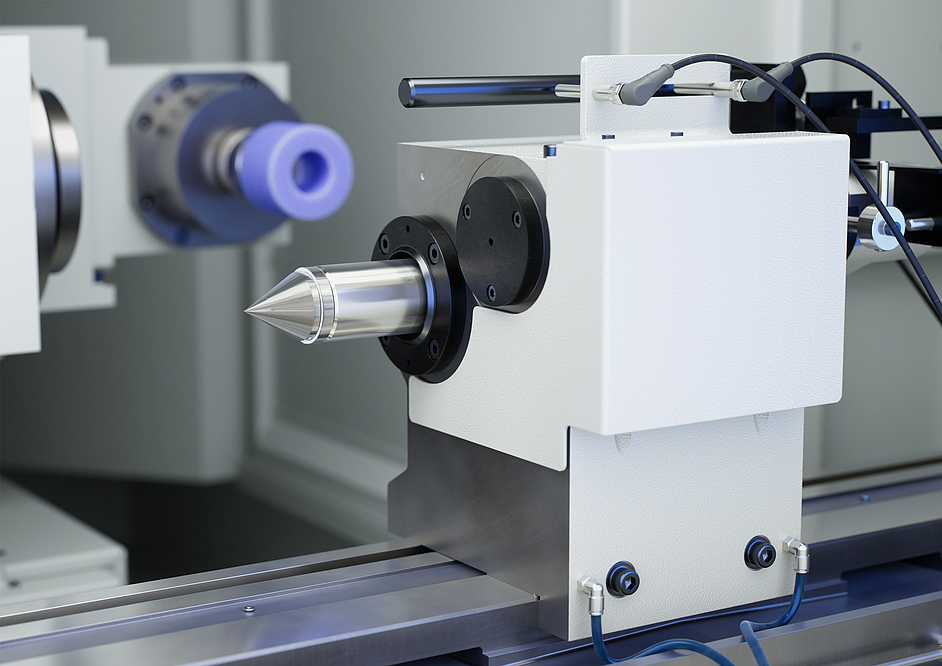 The tailstock has a precision bearing quill with fine adjustment and sensory equipment for monitoring the workpiece position as well as a hydraulic reset.