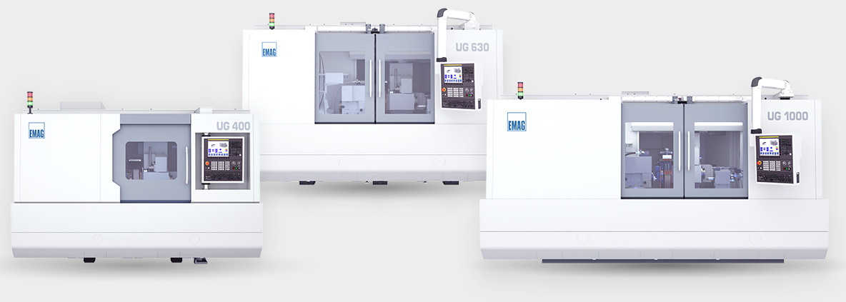 EMAG UG 400, UG 630 and UG 1000 universal grinding machines for precision internal and external grinding.