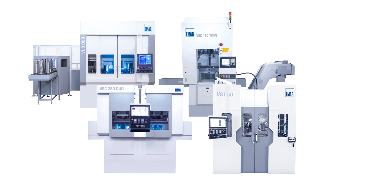 Vertical multi-spindle lathe from EMAG with two work areas for precision CNC turning 