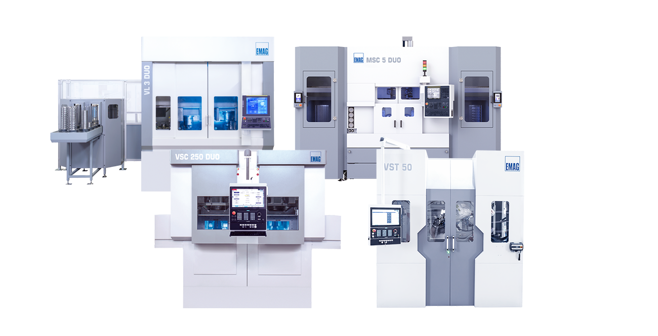 Vertical multi-spindle lathe from EMAG with two work areas for precision CNC turning 